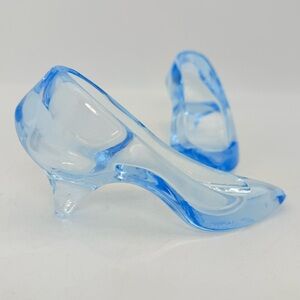 Pair of 2 Oneida Crystal Art Glass Blue High Heel Shoes Figurine Trinket Dishes